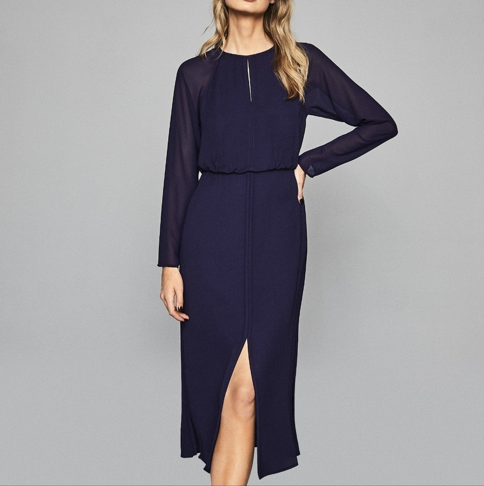 NWT REISS | $425 Mylee Midi Chiffon Dress - Picture 7 of 9